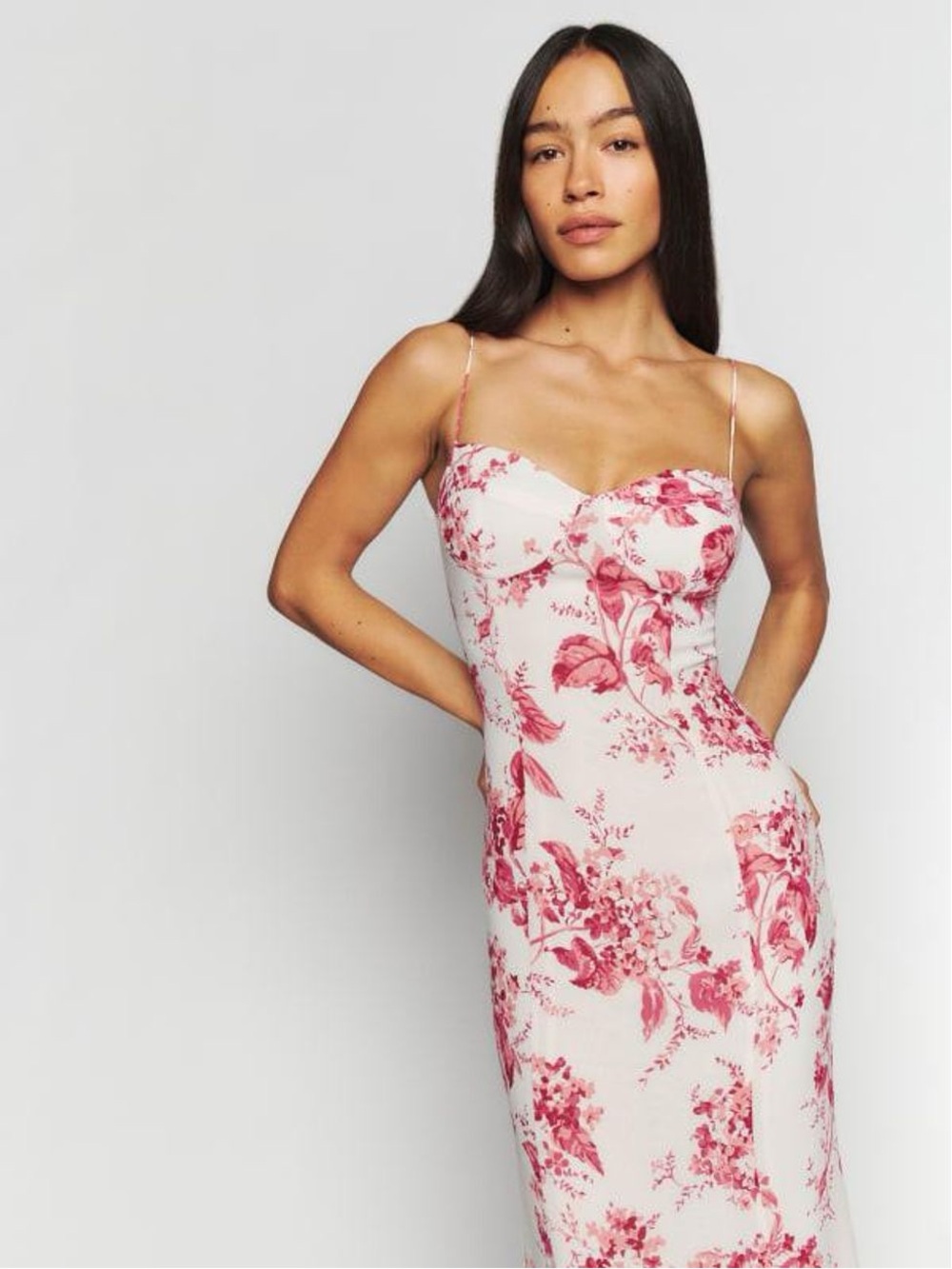 Reformation White Dress with Pink Floral Print